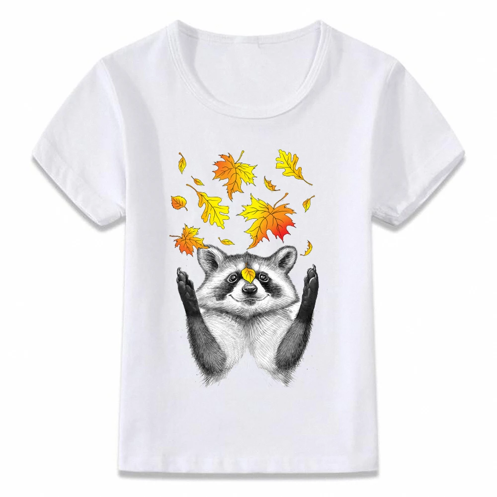 Дети T рубашка счастливая осень Хаски кошка енота с милыми животными Детская