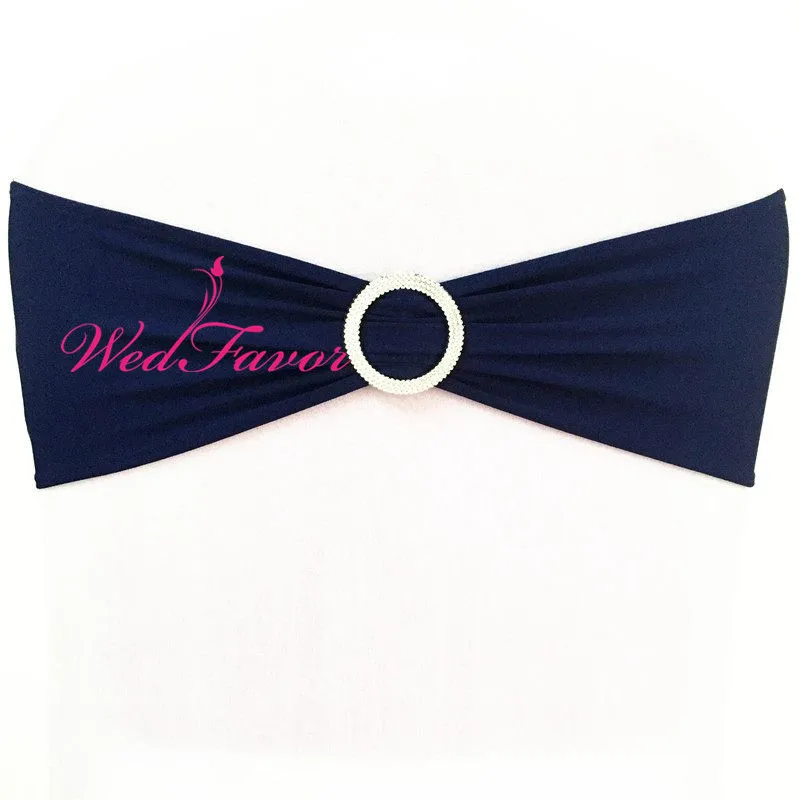 Navy Blue WedFavor 100 шт Коралловая лайкра стрейч на стул галстуки-бабочки эластичная Подвязка из спандекса для стула ленты с пластиковой круглой пряжкой для свадьбы - Цвет: Navy Blue
