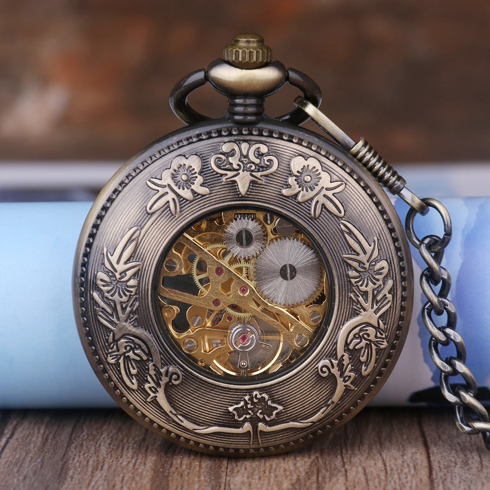 Luxury London Gentleman Design Retro Skeleton Handwind Mechanical Pocket Watch Wooden Case Steampunk Men's Necklace Pendant