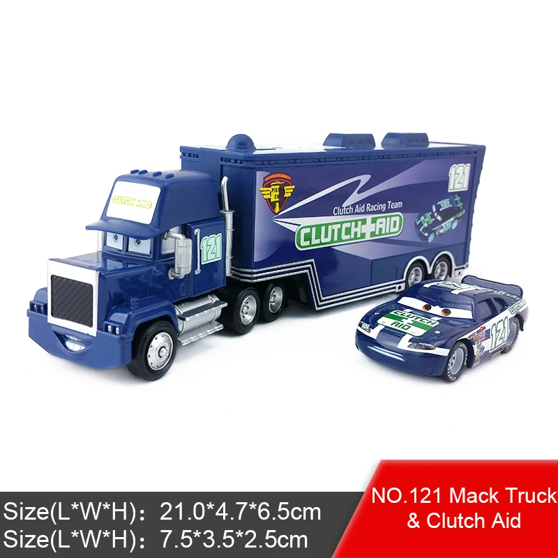 Mack and NO.121 Disney Pixar Cars 2 3 Lightning McQueen Jackson Storm Mack Uncle Truck King 1:55 автомобиль из литого металла игрушка для детей подарок - Цвет: Mack and NO.121