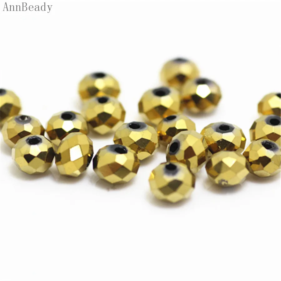 shining golden AnnBeady, одноцветные красные, серебристые, 4x6 мм, 50 шт., австрийские граненые стеклянные бусины Rondelle, бусины для изготовления ювелирных изделий - Цвет: shining golden
