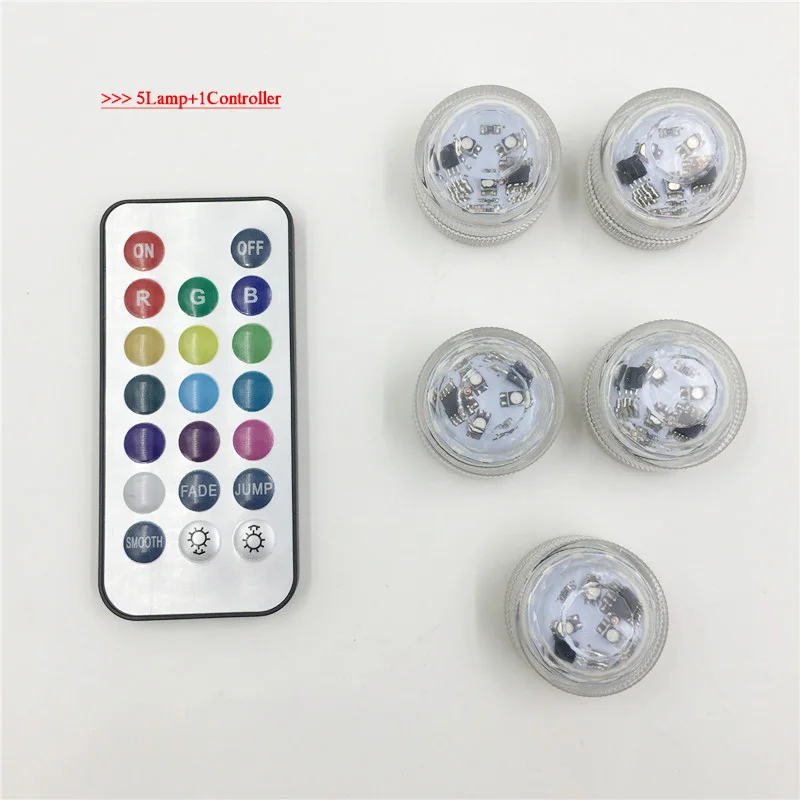 5lamp 1controller CR2032 Батарея работает IP65 RGB погружной светодиодный фонарь для использования под водой ночника для ваза аквариум вечерние свадебное художественное оформление - Испускаемый цвет: 5lamp 1controller