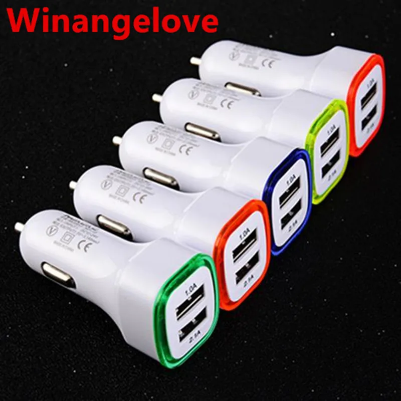 

Winangelove 200pcs/lot Dual usb ports 2.1A+1A with colorful light ring car charger for samsung note 2 3 s3 s4 for iphone 4 5 6 7