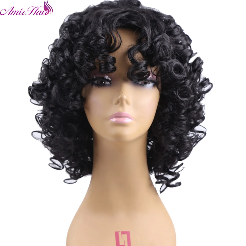 Искусственные короткие парики Amir, черные афро кудрявые парики для женщин, натуральные черные волосы, термостойкий парик с челкой