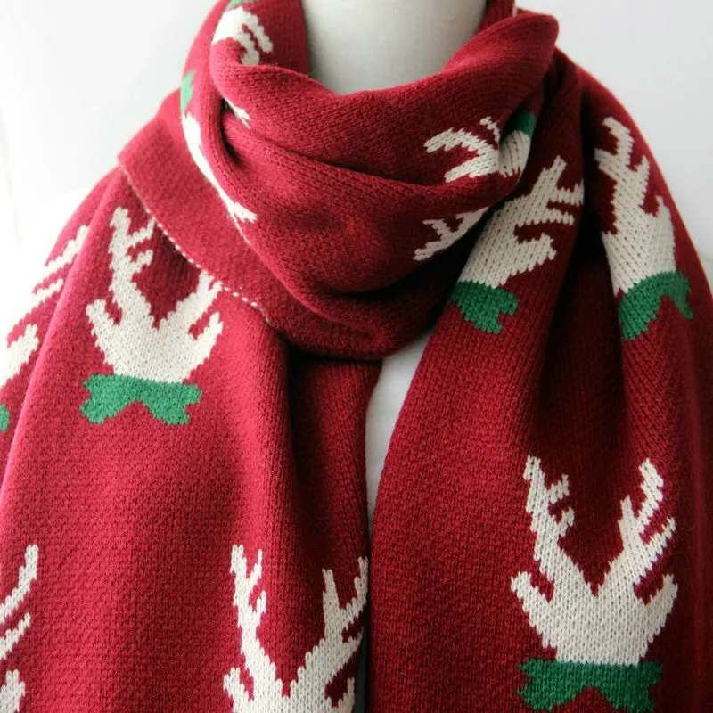 320 Женский вязаный шарф с рисунком оленя акриловая Шерстяная Смесь вязаная шаль