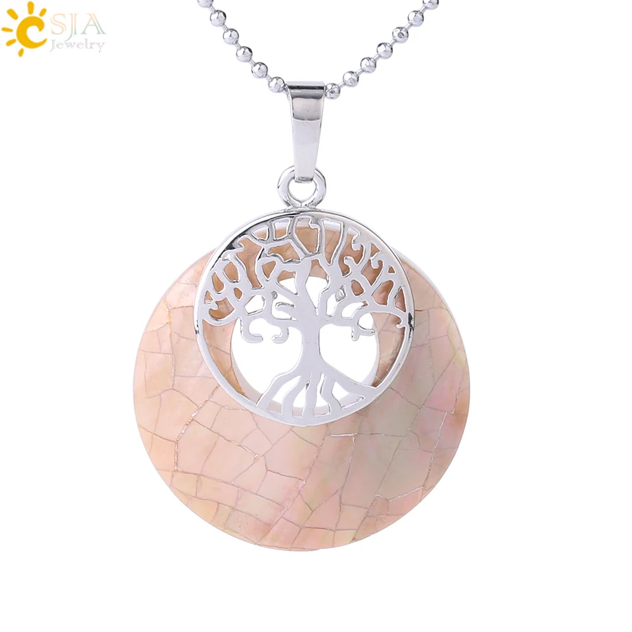 Pink-Necklace CSJA натуральный Абалон оболочки ожерелья Подвески Красочные розовый желтый ракушка Круглый бисер Древо жизни кулон для женщин ювелирные изделия F868 - Окраска металла: Pink-Necklace