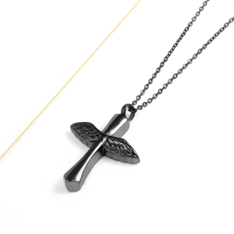 2019 Wing Cross Ashes Necklace Keepsake Jewelry Stainless Steel Gold Black Color Feather Cremation Urn Memorial Pendant | Украшения и