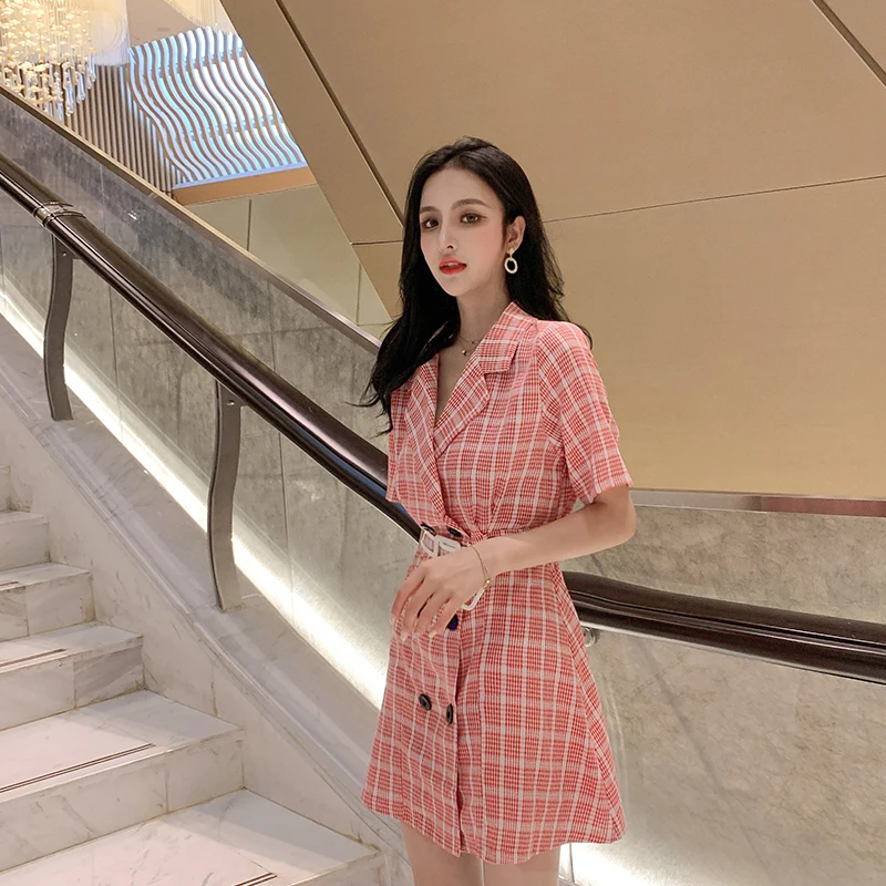 Женское платье в клетку Новинка лета Корейская версия свободного кроя женское с