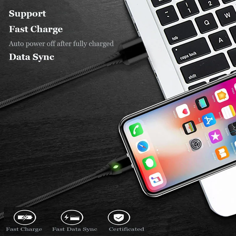 Slot Connection Magnetic Nylon Braided USB Charger Adapter Cable for iPhone Micro Type-C Data Sync Fast Charge | Мобильные телефоны