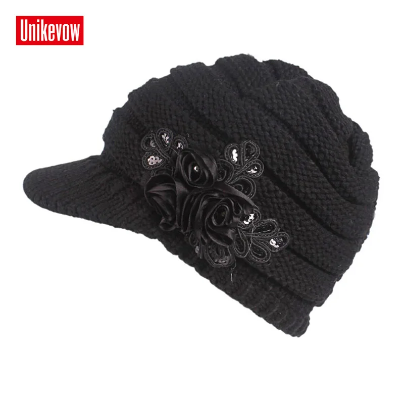 

UNIKEVOW New arrival beanie Casual hat with handmade flower for Women Hip-hop cap for autum spring winter ladies' hats