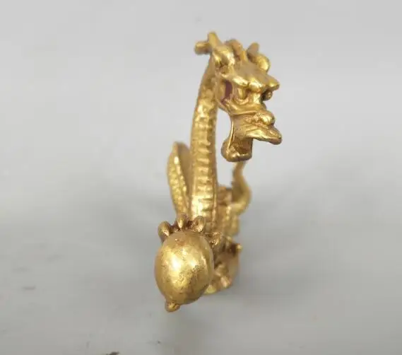 

China pure brass Dragon play pearl statue