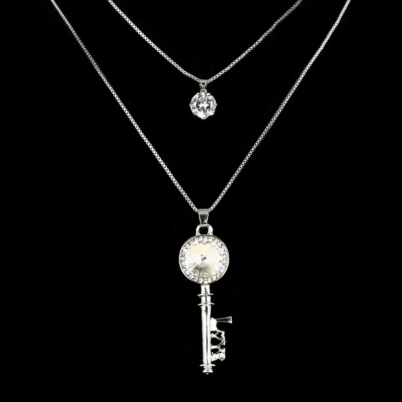 Новое прибытие Дизайн ключа кулон двойная цепь ожерелье Посеребренная ключица