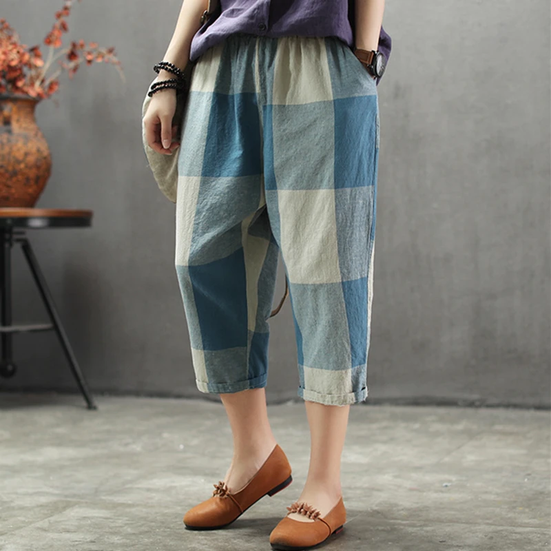 Новинка 2020 повседневные клетчатые женские брюки с эластичной резинкой на талии