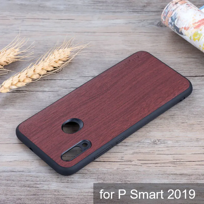 Чехол для Huawei P smart 2019 кожаный чехол с деревянным узором и мягким силиконовым