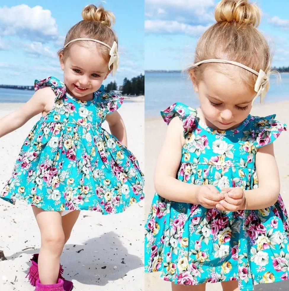 2017 Summer Beach Dress Baby Girls Ruffle Floral Sleeveless Sundress Briefs Outfits Clothes Set Hot Sale | Детская одежда и обувь