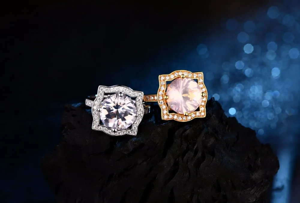 ADWLOF 3.20CT Круглый Cut Природный Розовый Кварц Рок Кристаллический Кольца
