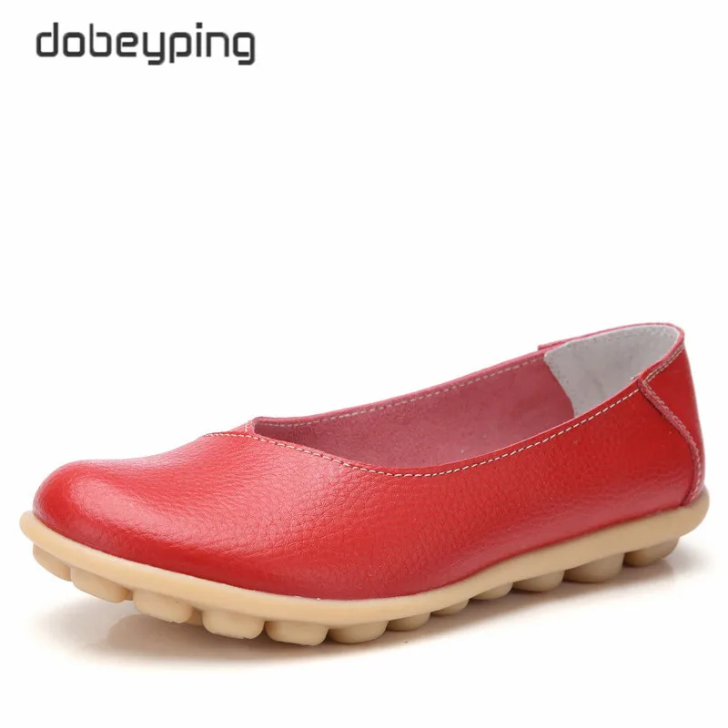 Red Dobeyping/Новинка; сезон весна-осень; женская обувь из натуральной кожи на плоской подошве; женские лоферы с закрытым носком; прошитая женская обувь; большие размеры 35-44 - Цвет: Red