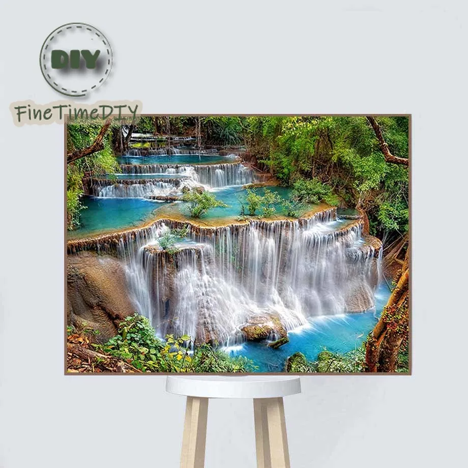 5D алмазная живопись пейзаж водопад полная круглая Алмазная вышивка Горный
