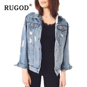 Куртка RUGOD женская джинсовая с дырками, базовая однобортная винтажная верхняя одежда из денима, уличная одежда, 2021