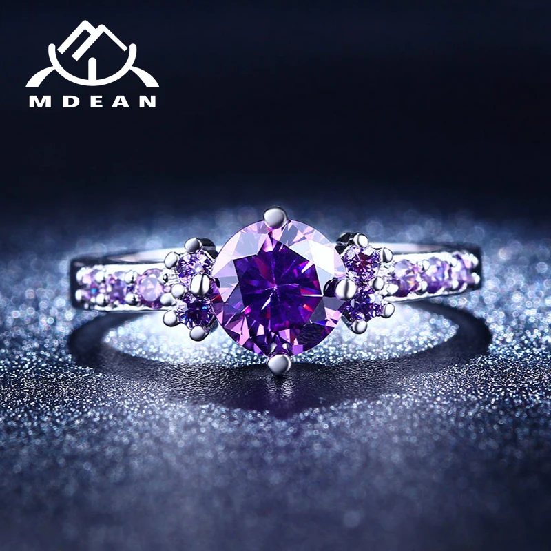 MDEAN белого золота цвет кольца для женщин из фиолетового циркона AAA Jewelry обручение