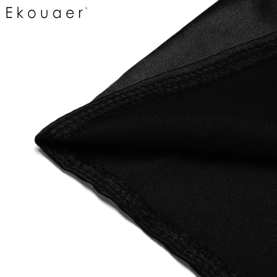 Ekouaer, женская ночная рубашка, атласное Ночное платье, пижама, сексуальная сорочка, кружево, пэчворк, спагетти ремень, женское нижнее белье, платье, 3 цвета