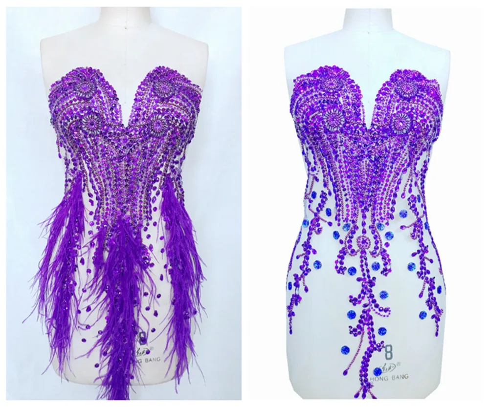 Ручная работа фиолетовые декоративные нашивки в виде страусиных перьев 66*34 см