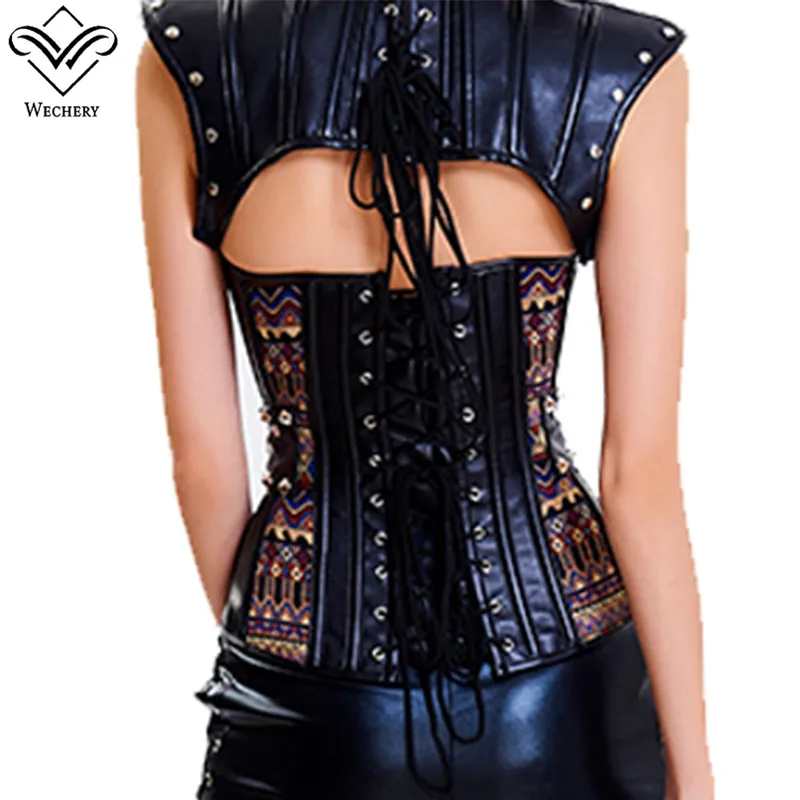 Wechery Women Steampunk Corset Sexy Gothic Corselet Leather Bustiers Vintage Gorset Hollow out Sleeveless Retro Tops | Женская одежда