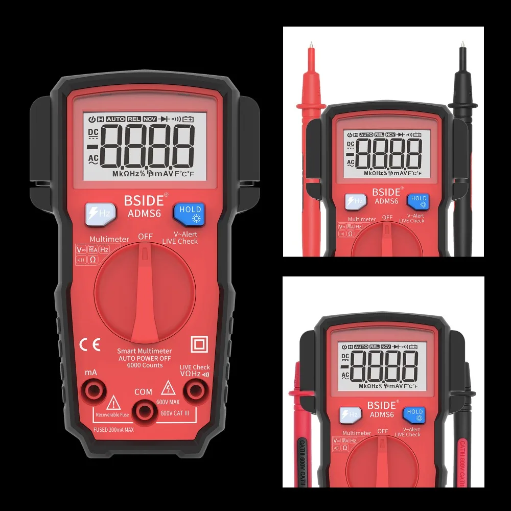 Умный Цифровой мультиметр BSIDE ADMS6 автоматический мини 6000 DMM Ом Гц с v оповещением
