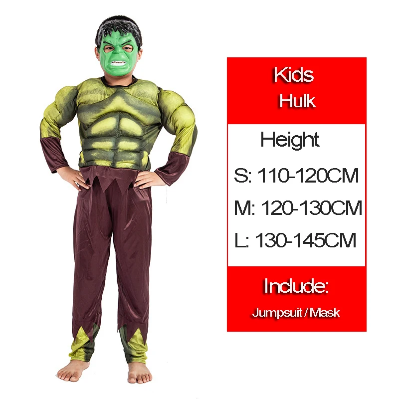 Hulk Человек-паук Супермен Дети Мышцы аниме косплэй костюм костюмы Капитан Америка человек Муравей Тор мальчик девочка чудо женщина Халк Бэтмен Hornet - Цвет: Hulk