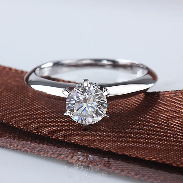 Женское классическое кольцо Moissanite обручальное из белого золота 18 К 6 5 мм/1 карат с