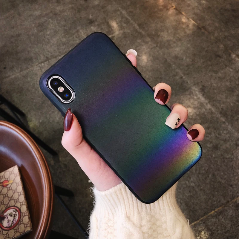 Крутой лазерный Радужный светящийся чехол для iphone X XS Max XR 7 8 6 6S Plus Роскошные Матовые чехлы для телефона из термополиуретана блестящая задняя крышка Coque Capa