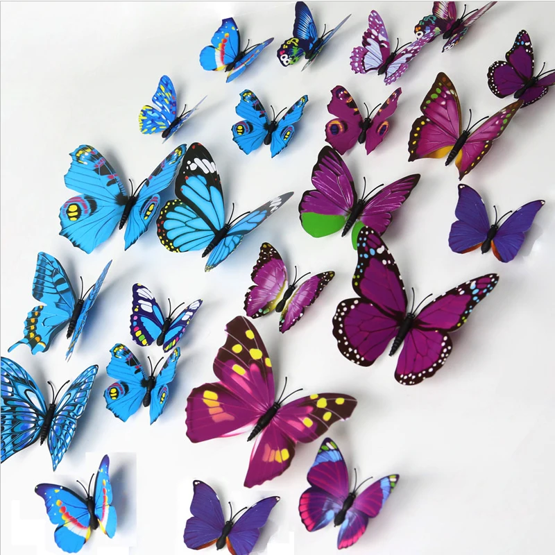 12 шт./лот ПВХ 3d бабочки настенный Декор милые настенные наклейки художественные