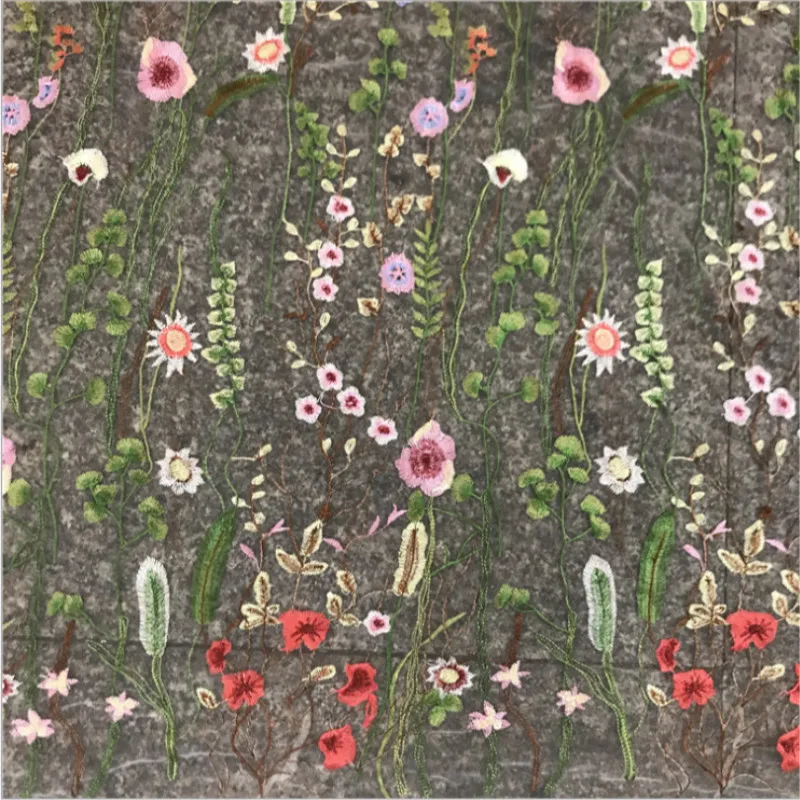 1 ярд вышитой травой кружевной ткани полиэстер женское платье вышитая