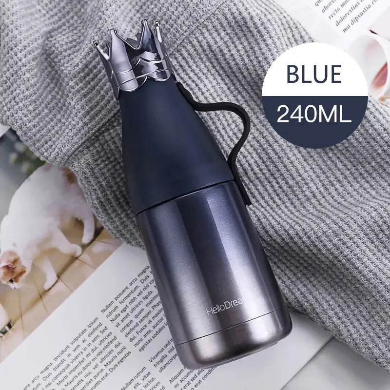 Blue 240ml ROKENE нержавеющая сталь Изолированная вакуумная фляжка термос чашка кофе кружка путешествия напиток бутылка для кофе Корона Форма термос - Цвет: Blue 240ml
