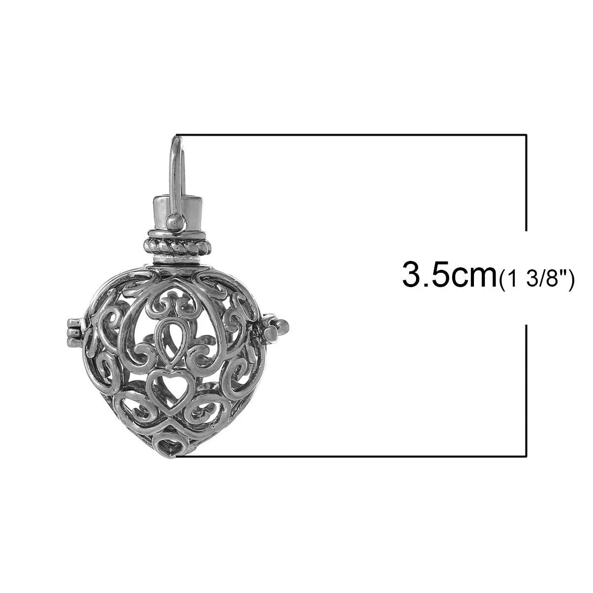 Copper Charm Pendants Heart Wish Box Gunmetal Flower Hollow Can Open 35mm(1 3/8&quot)x 24mm(1&quot) 1 Piece new |