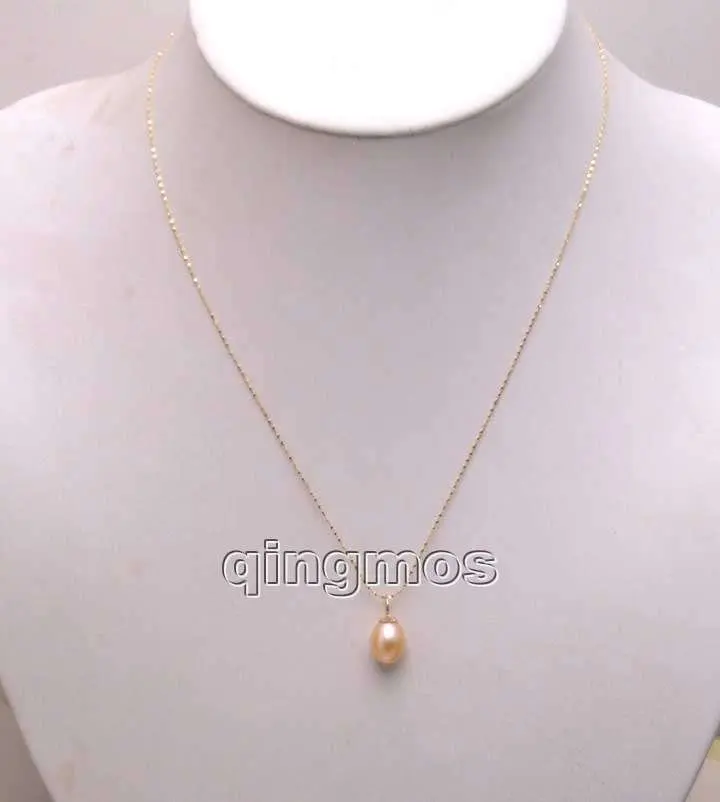 Золотая цепочка с натуральным розовым жемчугом AAA 9*10 мм 16 дюймов necklace-nec5519