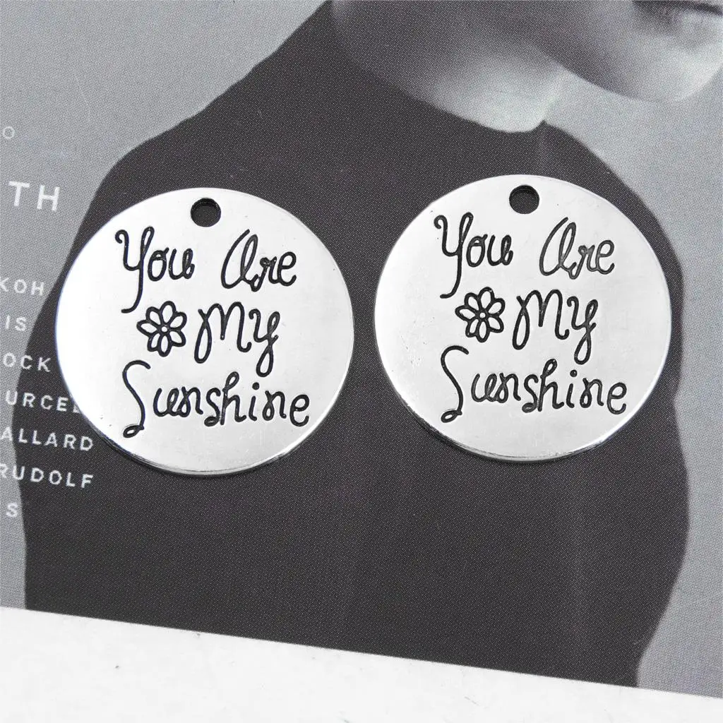 10 шт. серебряный цвет принт с надписью You are my Sunshine Charms inspiration подвеска со словами