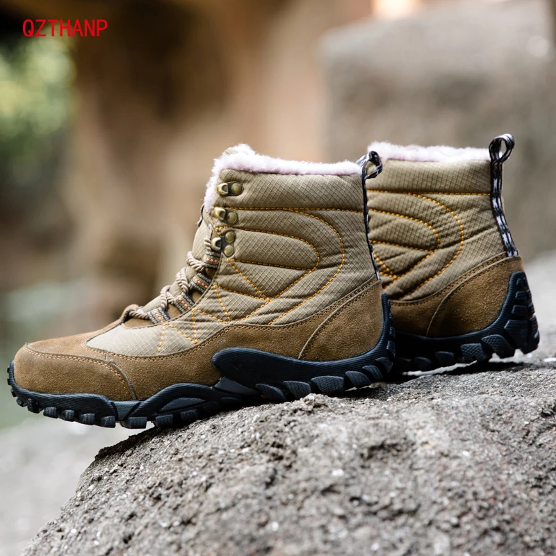 

2018 Warm Men Boots Winter With Fur Snow Boots Men Casual Boots Work Shoes Men Footwear Fashion Rubber Ankle Shoes Khaki 38-44