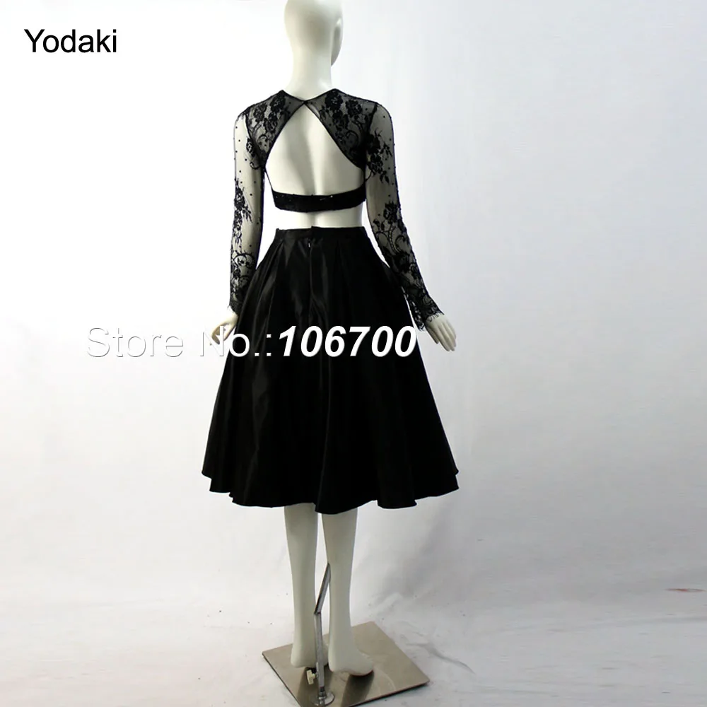 Реальные фотографии с длинными рукавами черные кружевные Короткие Выпускные