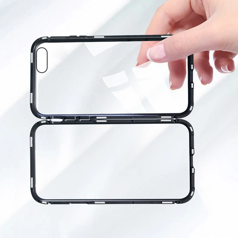 CHYI Built-in Magnetic Case for iPhone XS Max XR Tempered Glass Magnet Adsorption 6 6s Plus Back Cover |
