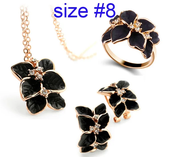 black ring 18mm Новинка сезона, колье, серьги, кольцо, ювелирный набор, модный бренд, для невесты, золотой цвет, австрийский кристалл, кулон в форме листа, 84954 - Окраска металла: black ring 18mm