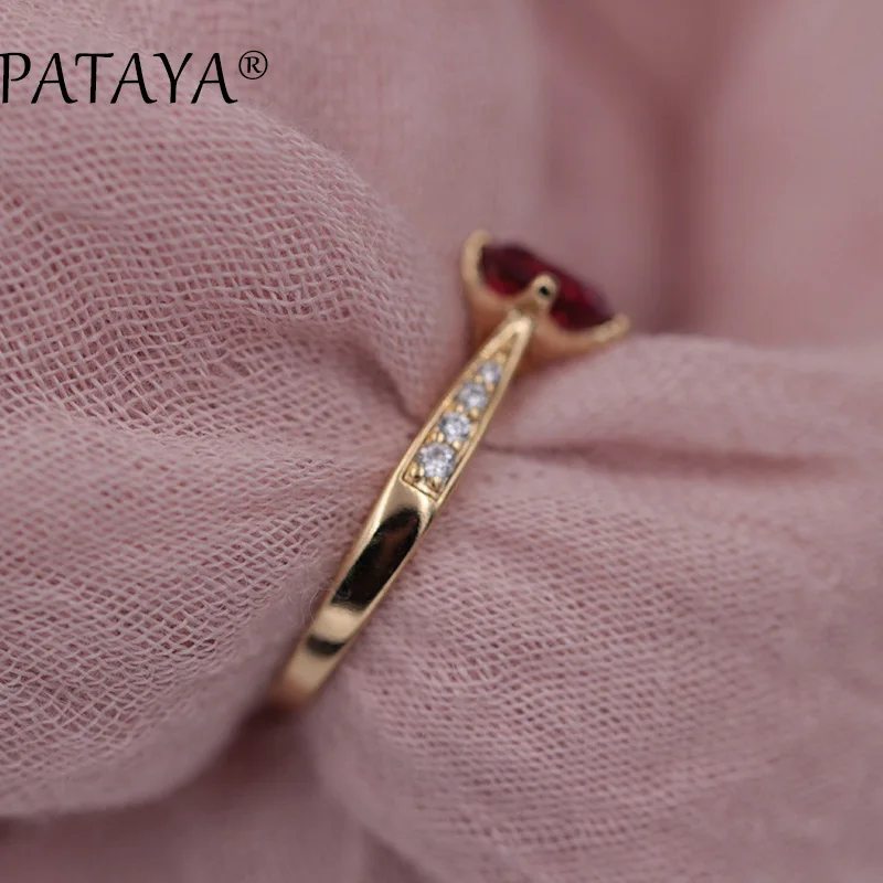 PATAYA Новое поступление 585 кольца из розового золота женские свадебные Романтические Аксессуары Ювелирные изделия розовый красный круглый природный Цирконий кольца