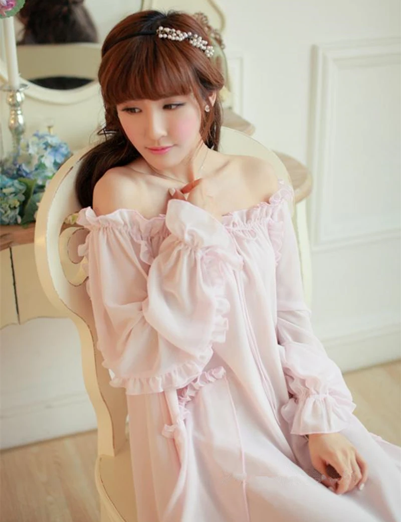 

Sleepwear Gown Dress Women Nightdress Chiffon Long Nightgown Sleepwear Pink Sleepwear Women sleep & Lounge High quality