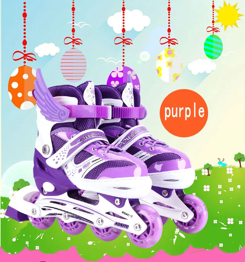 purple Детские коньки детские коньки прямые колеса регулируемые размеры - Цвет: purple