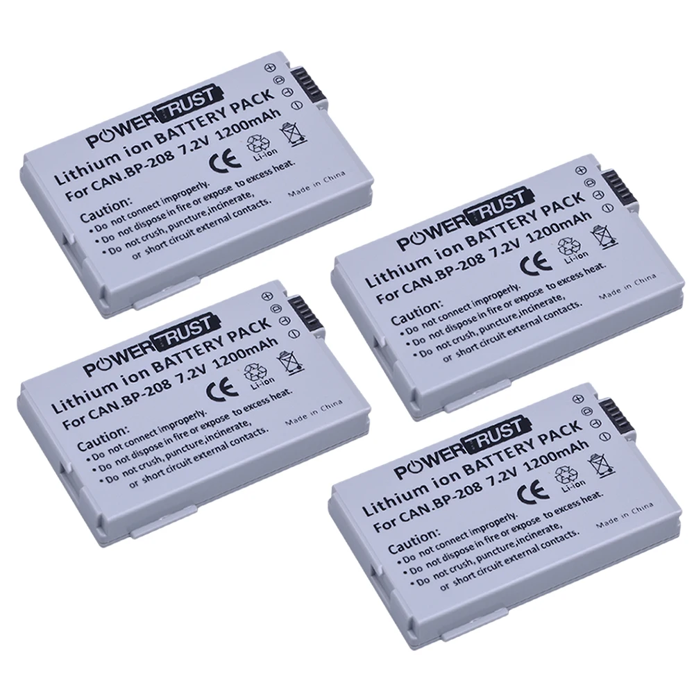 

PowerTrust 4x BP-208 BP 208 Rechargeable Battery for Canon DC10 DC19 DC20 DC21 DC22 DC40 DC50 DC51 DC95 DC100 DC200 DC201 DC210