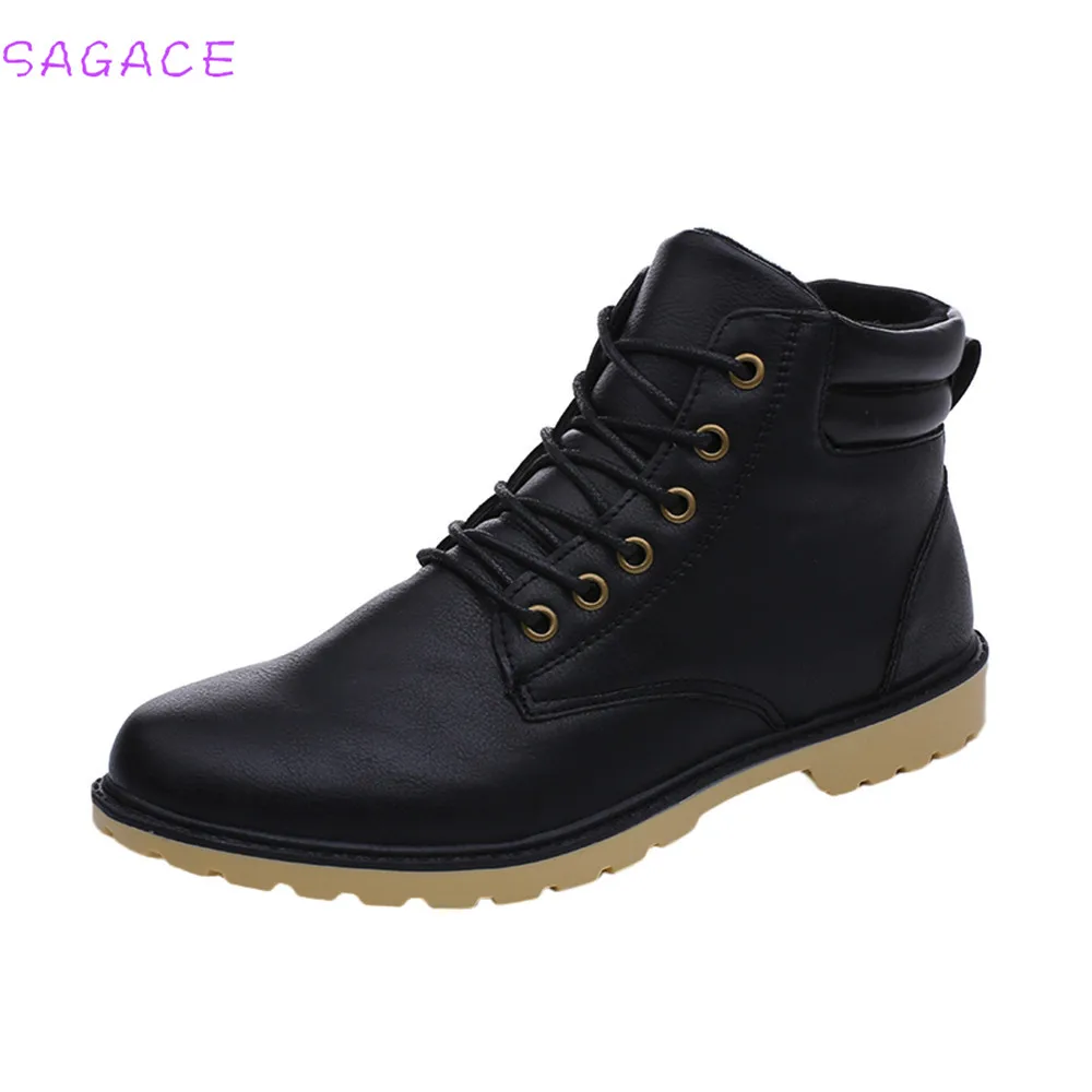 Мужские ботинки на плоской подошве SAGACE черные повседневные с низким берцем
