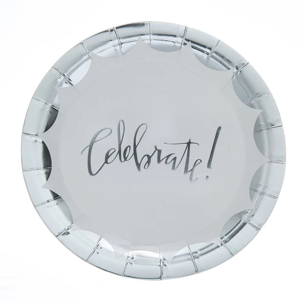 silver celebrate p Высококачественная одноразовая посуда золотого и серебряного цветов, бумажные салфетки под чашки, свадебные, вечерние, для дня рождения - Цвет: silver celebrate p