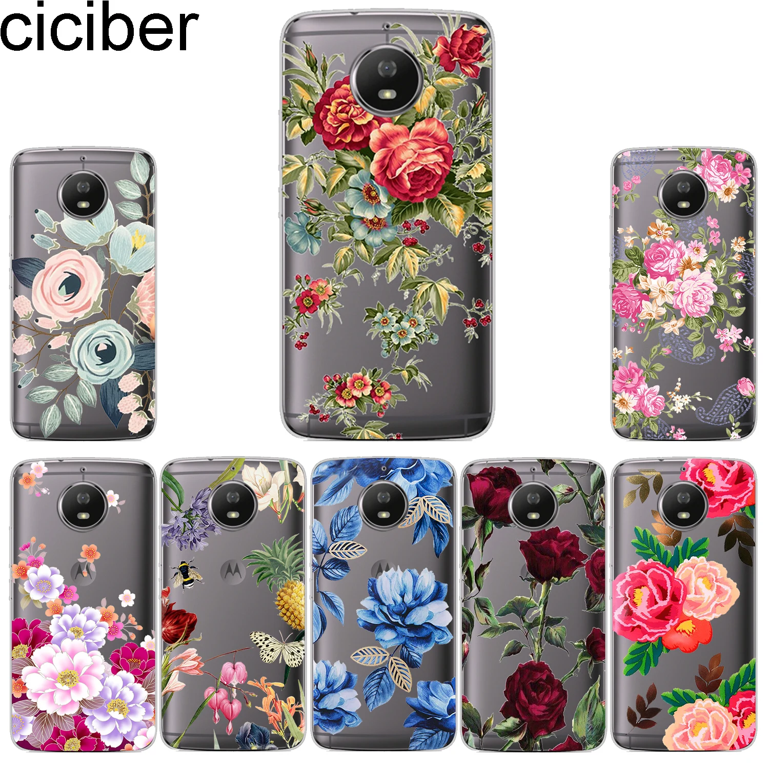 ciciber Phone Case for Motorola Moto G6 G5 G4 G5S M Soft TPU E5 E4 Z2 Z3 C Play Plus Go X4 One Power Back Cover Flower |