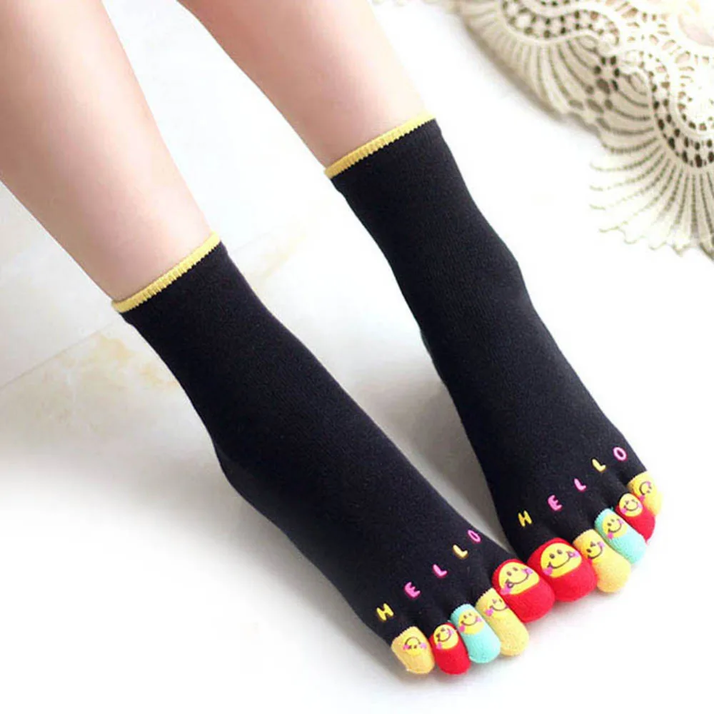 Длинные хлопковые носки с 5 пальцами для девочек или женщин однотонные женские