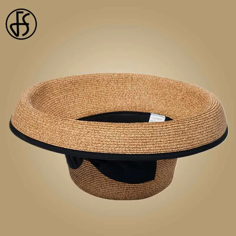 Женские соломенные шапки FS летняя пляжная Складная широкополая шляпа с кантом